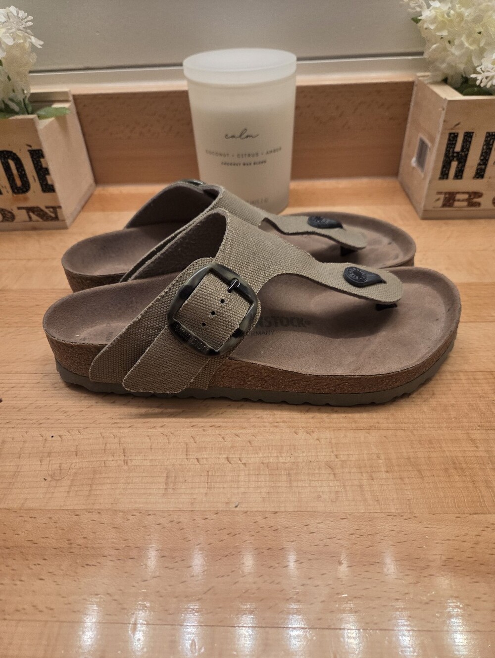 Birkenstock Gizeh Big Buckle Vegan Sandal Faded Khaki Canvas  Women's Size EU 39